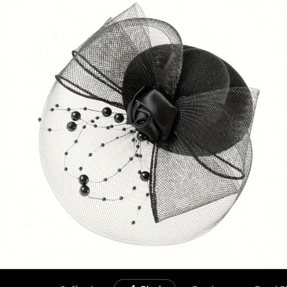 Sophisticated Black Fascinator Bow BEADS and Veil Tea Party, Brunch, Church NWT